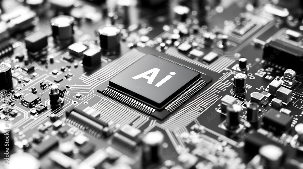 Poster cutting-edge microchip with ai symbol representing advanced artificial intelligence technology for m
