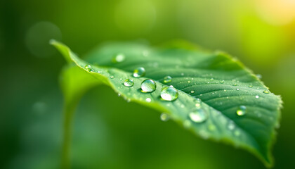 Refreshing Macro Shot of Vibrant Leaf Surface Covered in Raindrops
