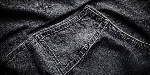 Naklejka premium Texture background of dark grey denim jeans with a subtle pale white hue, featuring intricate stitching details and folds for a classic look.