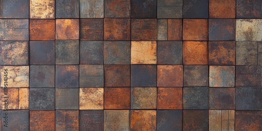 Poster vintage wall background with a patterned arrangement of dark brown, rust, and gray bricks arranged i