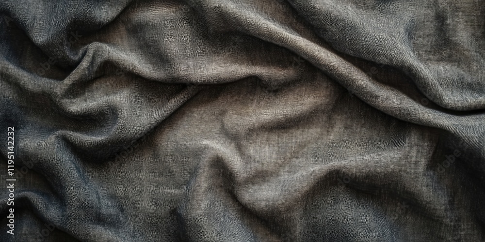 Poster dark textured fabric backdrop with soft folds and creases in shades of gray highlights subtle variat