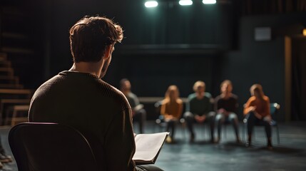 Director Reads Script To Actors During Rehearsal