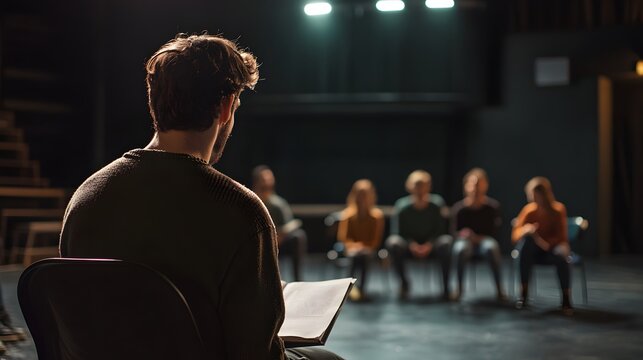Director Reads Script To Actors During Rehearsal
