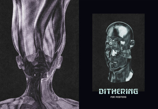 Dithering Printer Poster Photo Effect Mockup