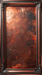 Rustic copper textures with metallic accents framing the edges for a warm industrial look in copper metallic border frame pattern background
