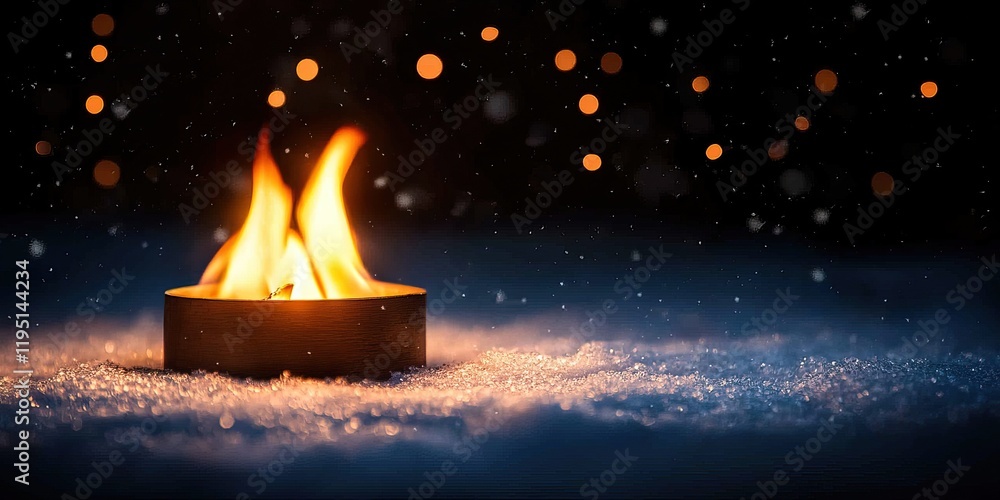 Poster a flickering candle flame glows warmly against a snowy backdrop, creating a cozy and tranquil winter