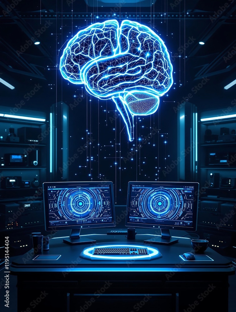 Aufkleber artificial intelligence brain in factory lab symbolizing futuristic research, technology innovation,