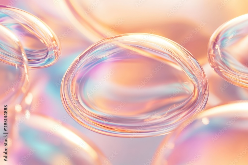 Poster translucent soap bubbles with iridescent colors floating gracefully in soft light: a captivating ble