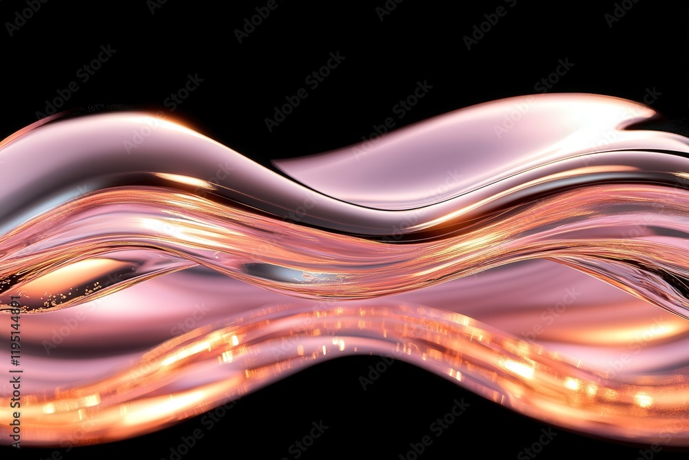 Poster abstract metallic waves with reflections in pink and gold - a versatile background perfect for moder