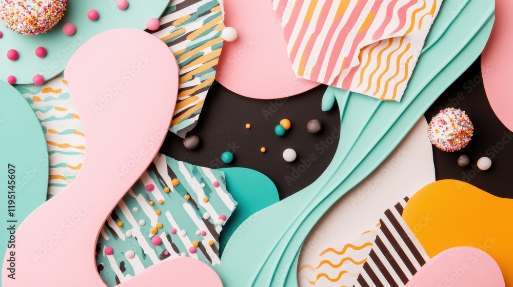 Poster colorful abstract paper textures with playful patterns and shapes for creative design projects