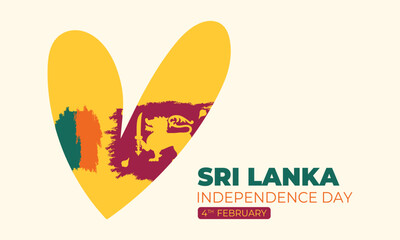 Sri Lanka national brush flag in heart shape. Sri Lanka Independence Day February 4th. Vector illustration