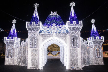 Winter fest,  Boston Massachusetts , Christmas lights  , Ice Castle decoration 