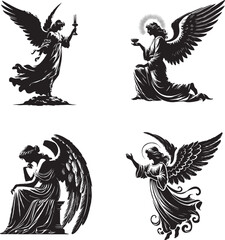 Angels  black and white silhouette assets in vector farm 