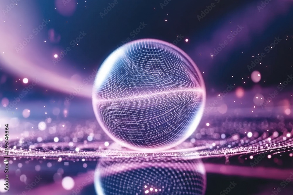 Poster captivating futuristic sphere with neon light trails in a vibrant cosmic background for digital art 