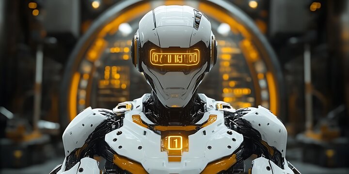 Futuristic robot in high-tech environment. - Powered by Adobe