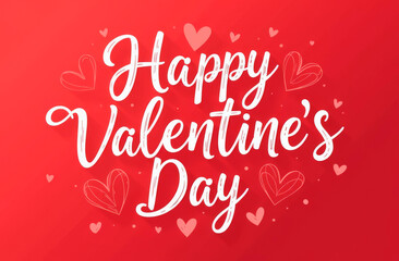Happy Valentine's Day text on red background with hearts. Postcard