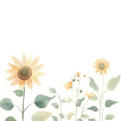 Horizontal border of Mammoth Sunflower Leaf, with minimal details and a simple illustration. Watercolor botanical banner for the design of invitations, cards, congratulations.