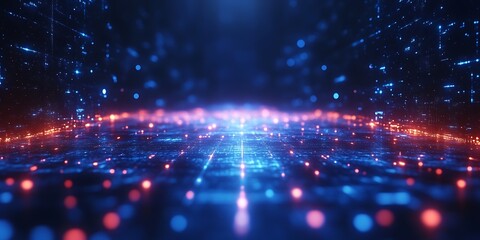 Naklejka premium Abstract digital landscape with glowing particles.