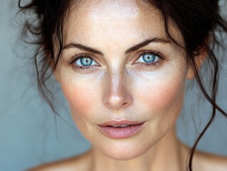 beautiful radiance skin of 40+ year old woman. commercial use photo realistic. 