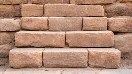 Fototapeta premium Steps made of weathered stone lead upward in a historic location revealing the passage of time through careful craftsmanship