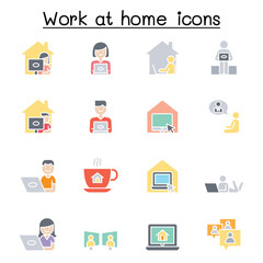 Set of Work at home line icons. contains such Icons as, business people, video conference, online meeting, business people, freelance, stay home campaign and more.