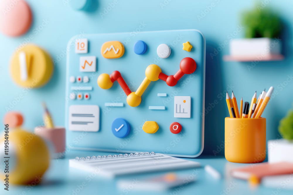 Aufkleber analyzing trends with educational textbooks a creative data visualization in a bright workspace sett