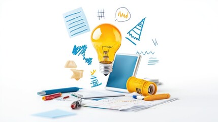 Innovative learning tools for education classroom educational content creative environment close-up textbooks and study resources