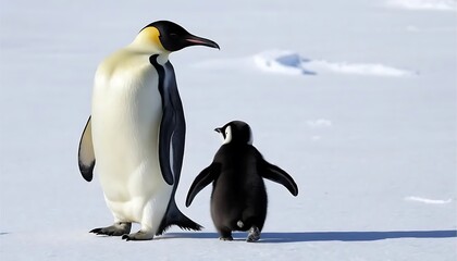 Obraz premium Emperor Penguin and Chick: A Serene Antarctic Scene