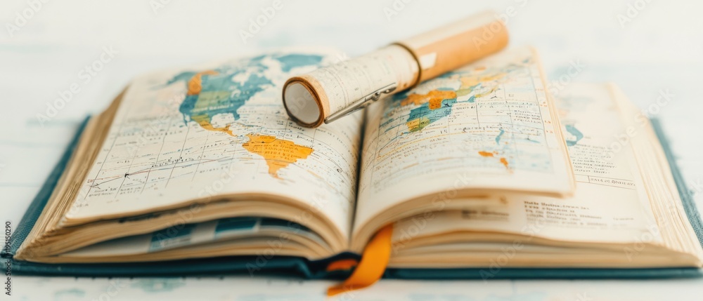 Aufkleber exploring geography textbooks an informative overview of maps and regions in a calm study environmen