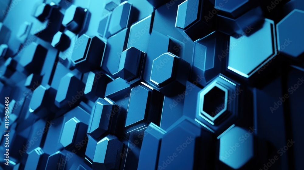 Poster abstract 3d blue hexagonal geometric pattern background.