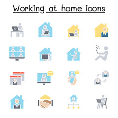 Working at home icons set in thin line style