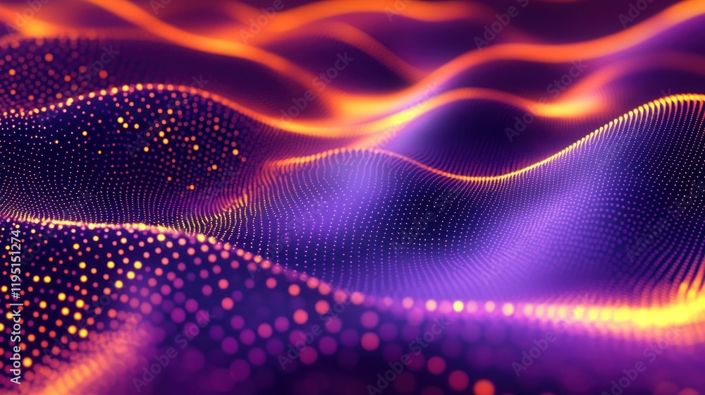 Poster abstract wavy background with glowing particles.
