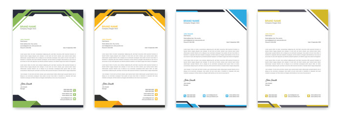 New business letterhead templates design. Corporate modern clean letterhead design with yellow blue and green color modern letter head. Professional creative word a4 letterhead branding identity card