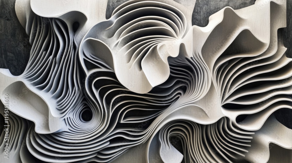 Poster abstract curved patterns in textured light gray design