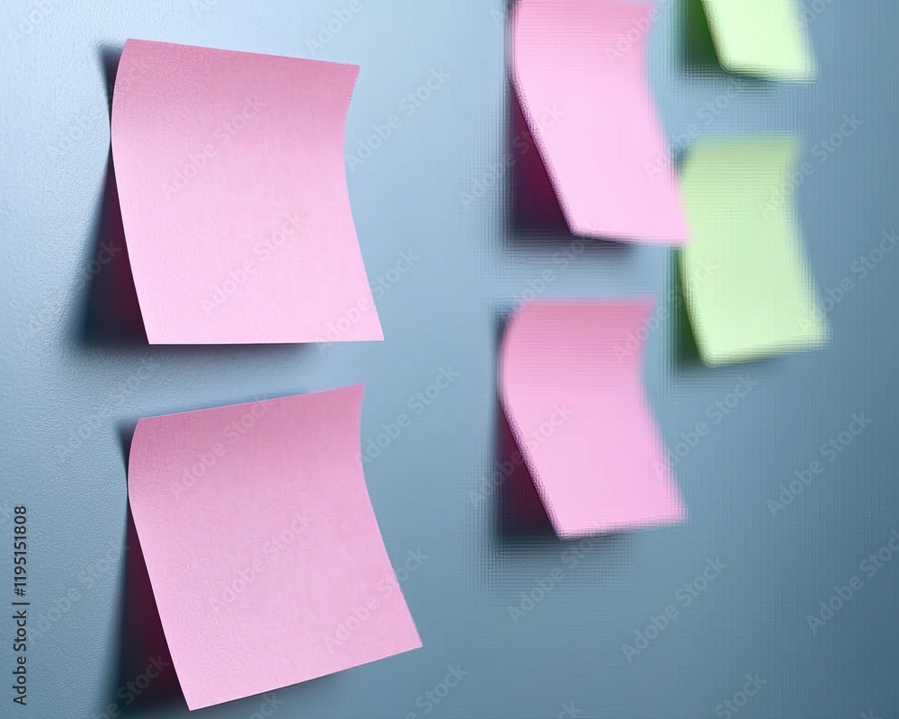 Poster colorful sticky notes are arranged on a wall, creating a visually engaging workspace ideal for brain