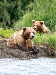 Obraz premium Grizzly Bears by the River