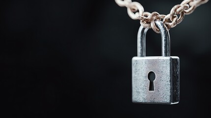 Close-up of a silver padlock with chain against a dark background, symbolizing security, protection, and privacy in business and technology.