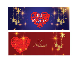 Islamic greeting card happy Eid Mubarak celebration fitr and adha banner design vector illustration.