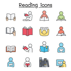 Reading icons set in thin line style