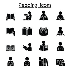 Reading icons set in thin line style