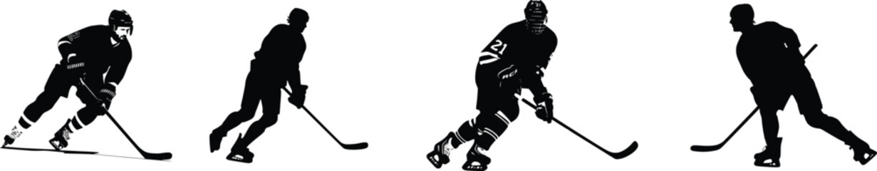 Fototapeta premium Hockey player set, silhouette bundle of hockey player. Generative ai