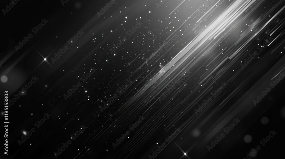 Poster abstract dark background with diagonal light streaks and sparkles.