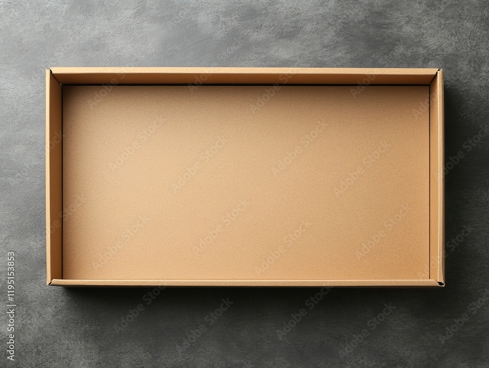 Poster a plain, rectangular cardboard box sits on a textured surface, showcasing its empty interior and min