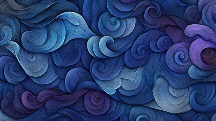 Abstract Waves of Blue and Purple Swirls in Digital Art Design