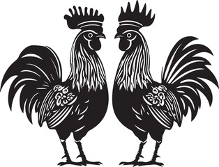 Silhouette of a rooster and hen, Chinese zodiac vector silhouette