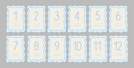 Baby Milestone Cards with numbers in pastel colors. Baby's first 12 numbers. Babys first year baby boy or girl shower gifts.
