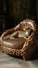 Obraz premium Leopard Print Chair With Gecko Figurine Resting