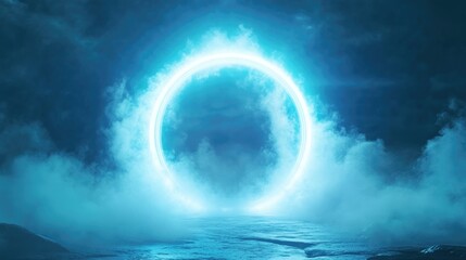 Fototapeta premium Mystical Blue Portal Surrounded by Ethereal Fog and Light Effects
