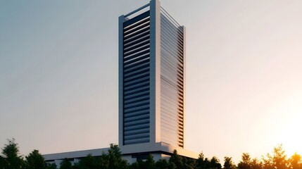 Ultra-modern Solar-Powered Skyscraper Towering Over Vibrant Urban Skyline