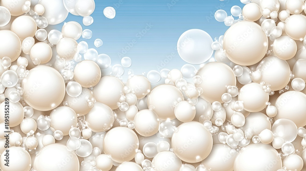 Poster collection of white bubbles floating against a blue background creating a dreamy atmosphere suitable